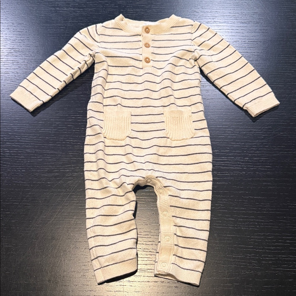 Carter's Cream and Navy Striped Knit One-Piece Bodysuit Long Sleeve sweater